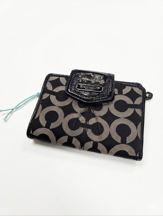 Coach Handbags - Coach Black Signature Jacquard Pleated Compact Bifold Wallet Vintage Y2k